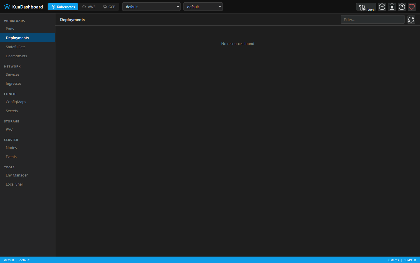 Deployments list with replicas and images