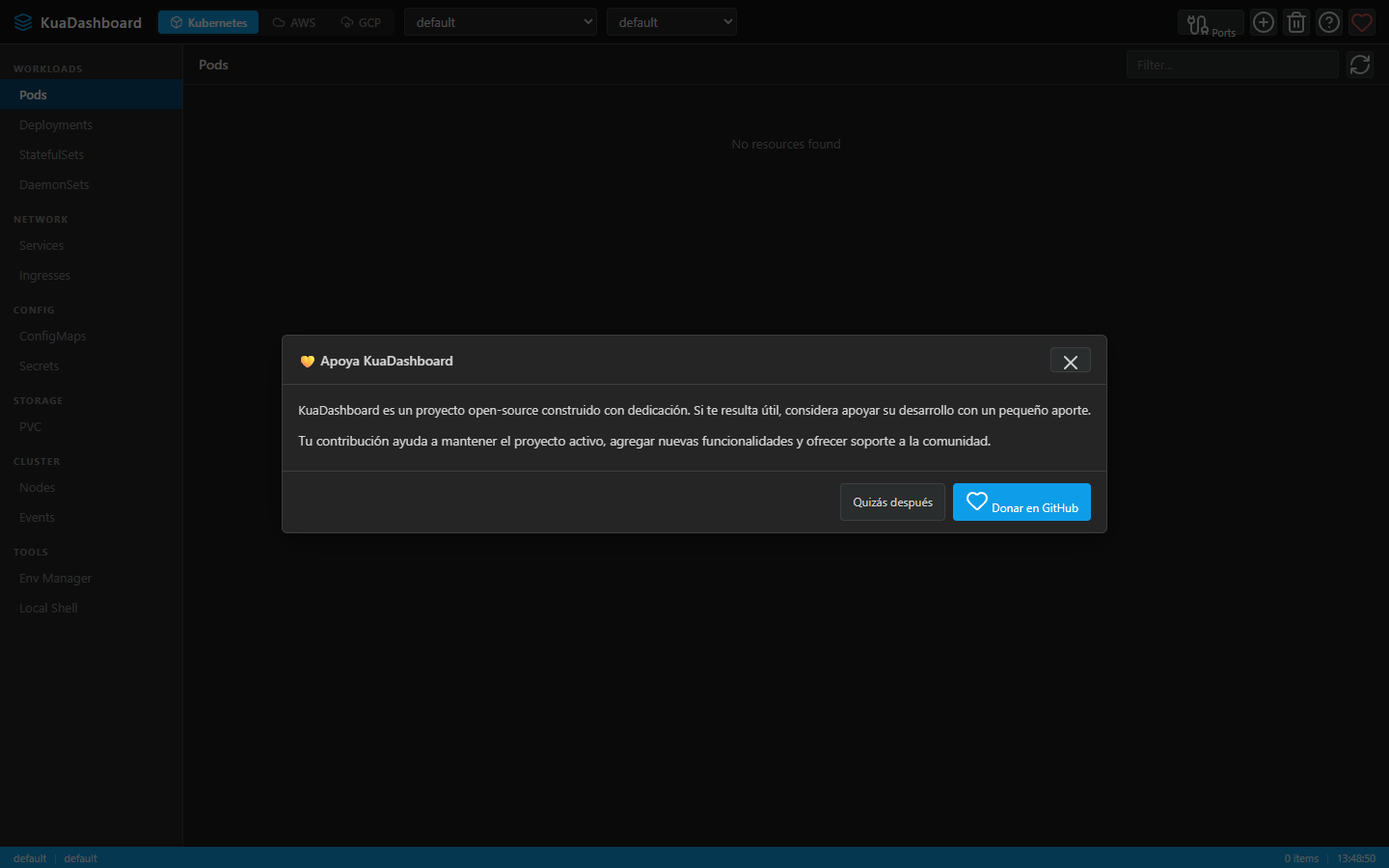 KuaDashboard — pod overview